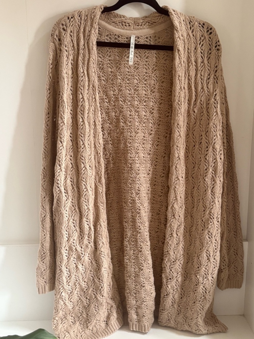 Leo & Nicole Open-Front Knit Cardigan - Beige